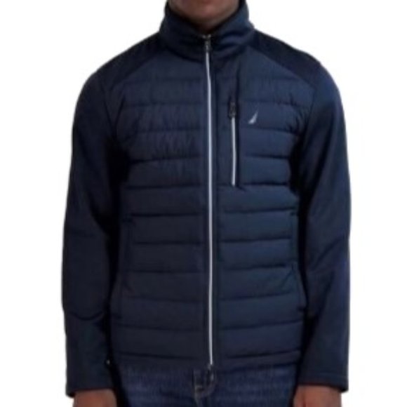 Men Nautica Navy Lightweight Size Large Softshell Water Resist Mix Media NWOT